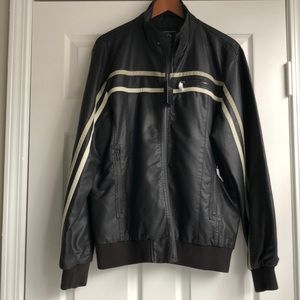 Mens very dark brown synthetic leather biker jacket